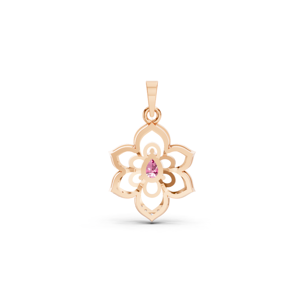 Pink Sapphire Pear Floral Diamond Pendant