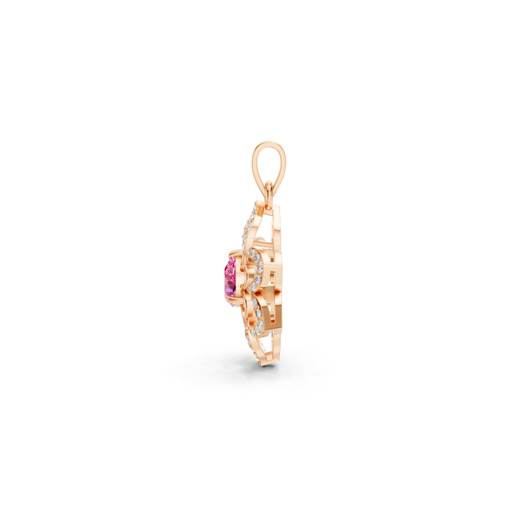 Pink Sapphire Pear Floral Diamond Pendant