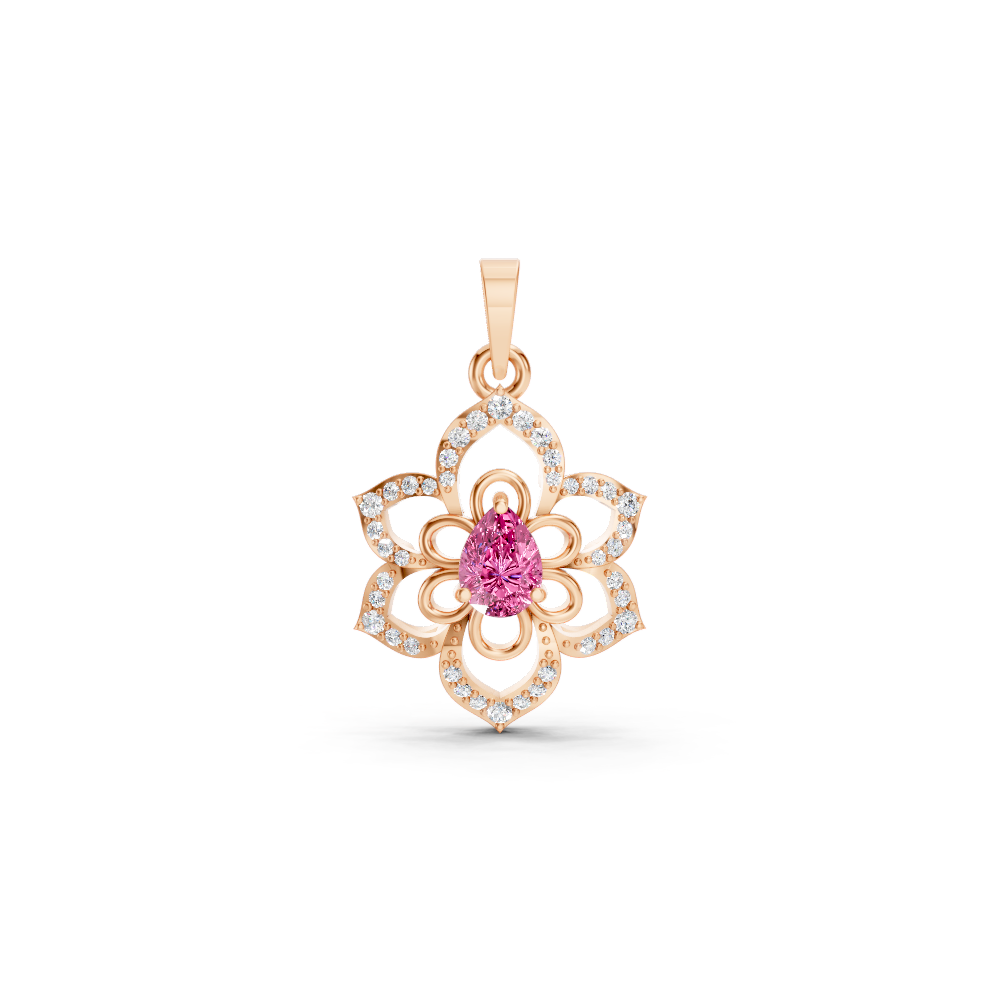 Pink Sapphire Pear Floral Diamond Pendant