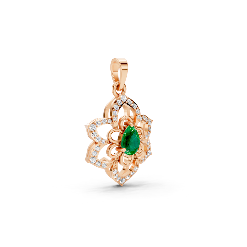 Colombian Emerald Pear Floral Diamond Pendant
