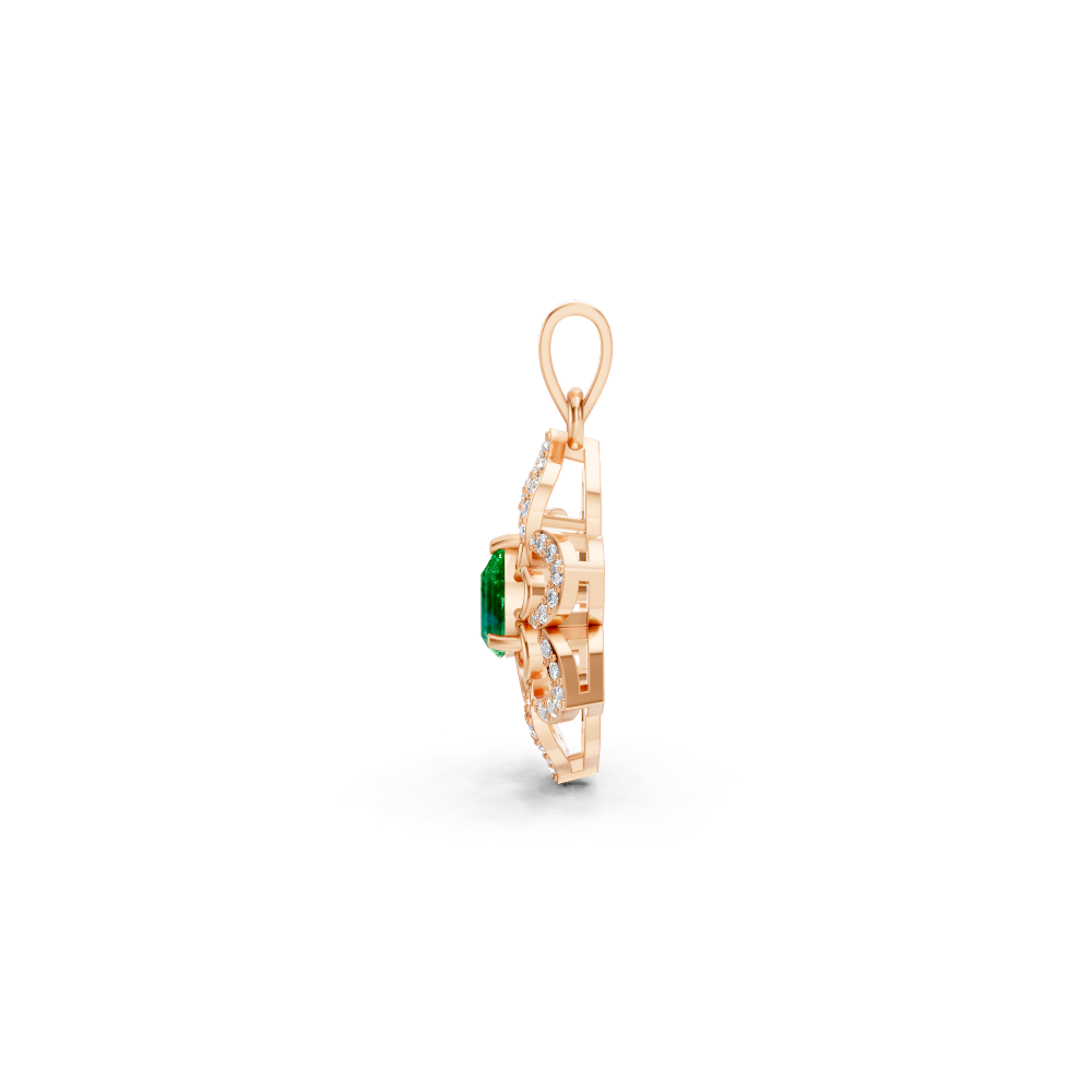 Colombian Emerald Pear Floral Diamond Pendant