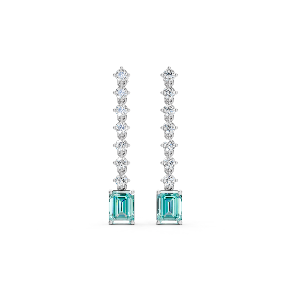 Paraiba Tourmaline Octagonal Drop Earrings with Diamond Tennis Chain