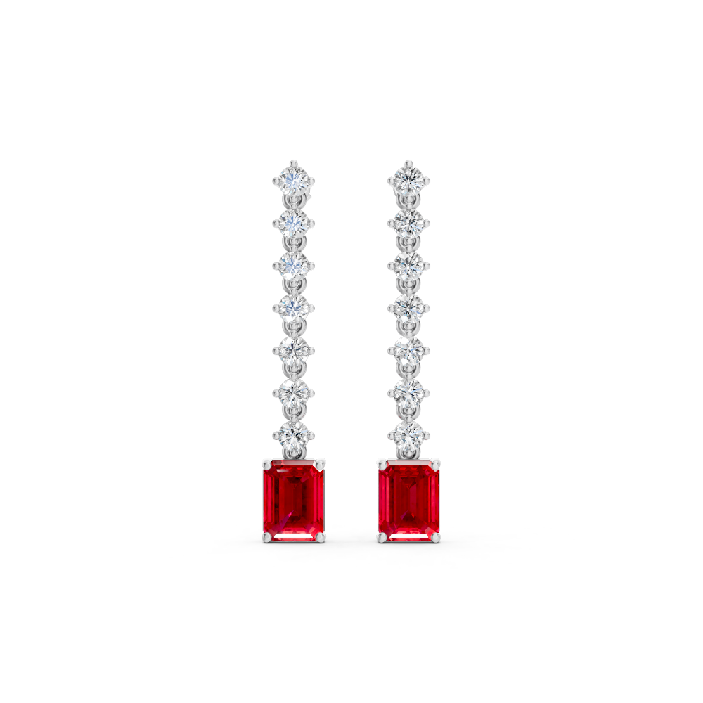 Ruby Octagonal Drop Earrings with Diamond Tennis Chain