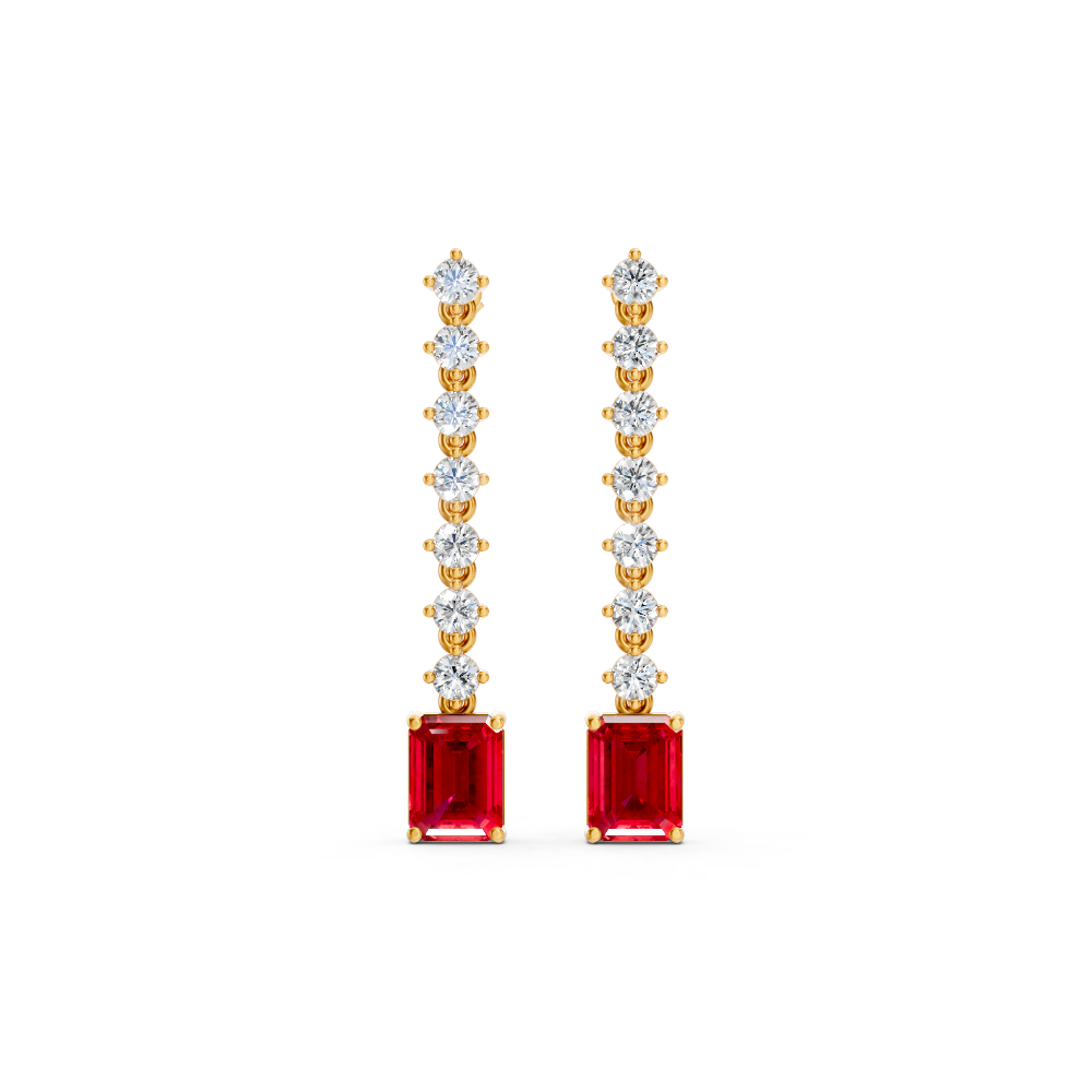 Ruby Octagonal Drop Earrings with Diamond Tennis Chain