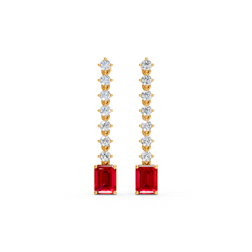 Ruby Octagonal Drop Earrings with Diamond Tennis Chain