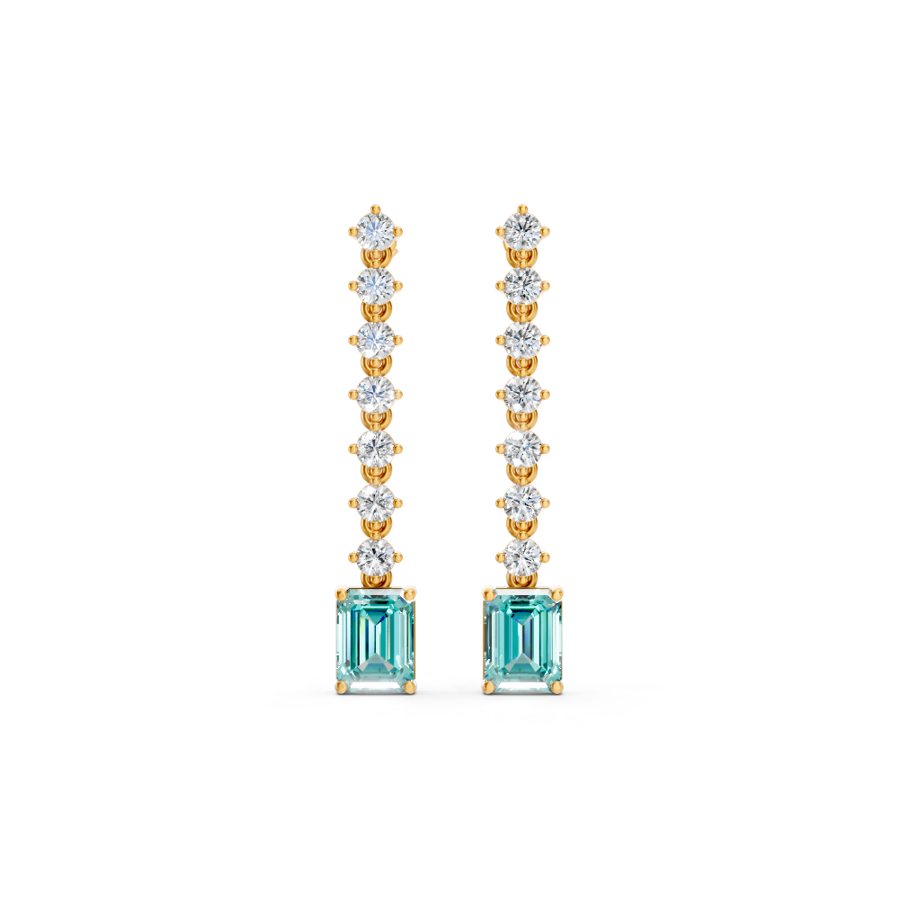 Paraiba Tourmaline Octagonal Drop Earrings with Diamond Tennis Chain