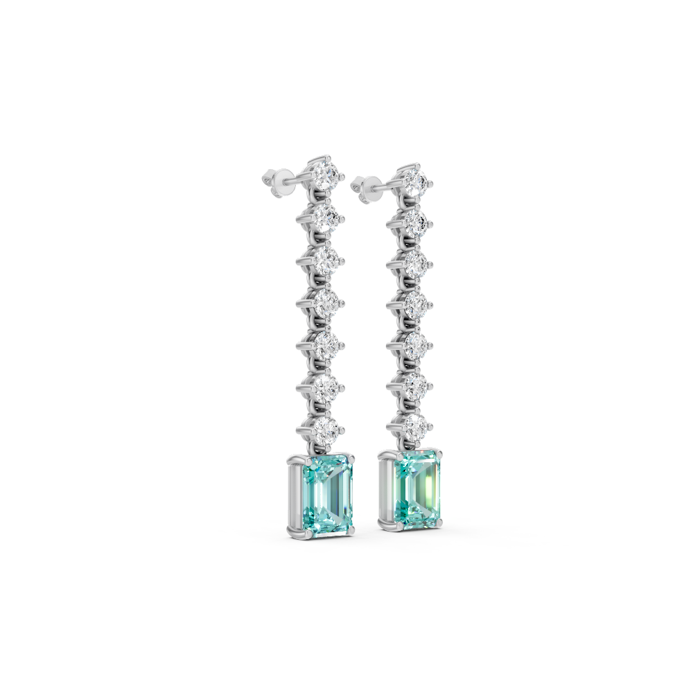 Paraiba Tourmaline Octagonal Drop Earrings with Diamond Tennis Chain