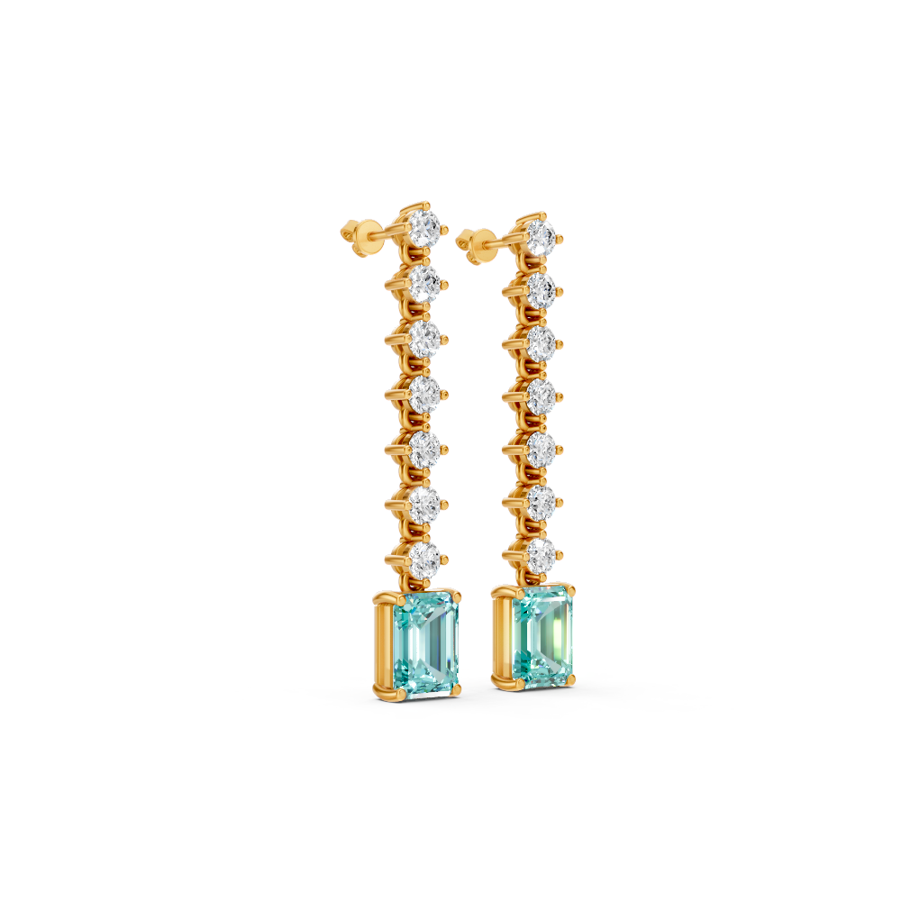 Paraiba Tourmaline Octagonal Drop Earrings with Diamond Tennis Chain