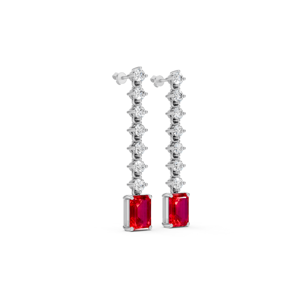 Ruby Octagonal Drop Earrings with Diamond Tennis Chain