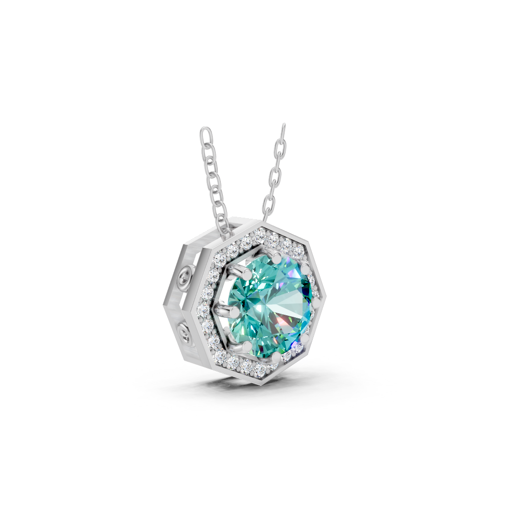 Paraiba Tourmaline Round Octagonal Halo Pendant