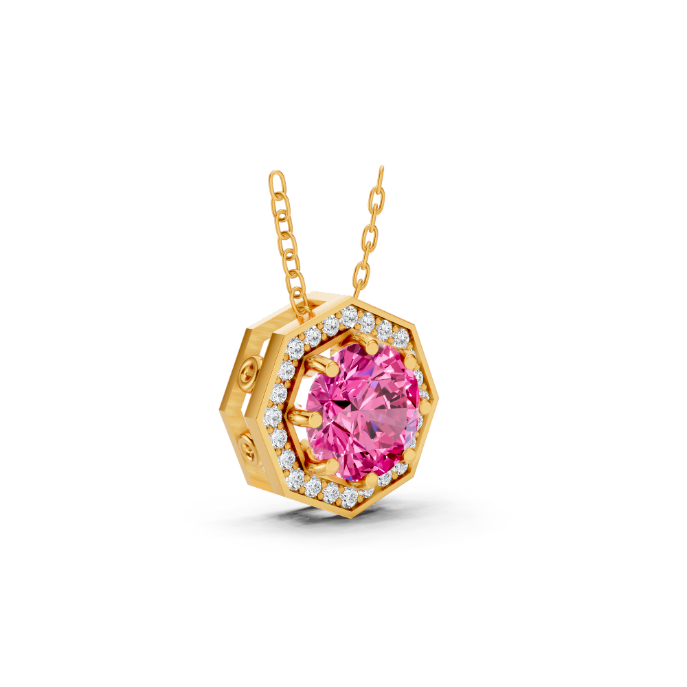 Pink Sapphire Round Octagonal Halo Pendant