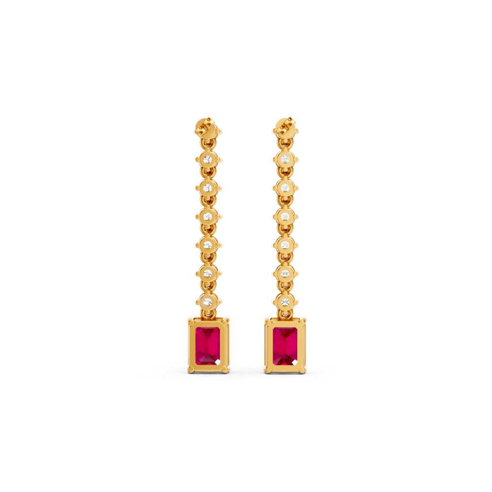 Ruby Octagonal Drop Earrings with Diamond Tennis Chain