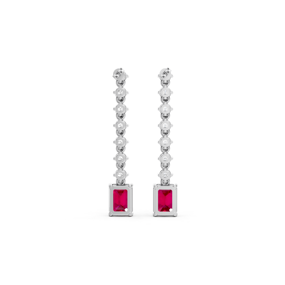 Ruby Octagonal Drop Earrings with Diamond Tennis Chain