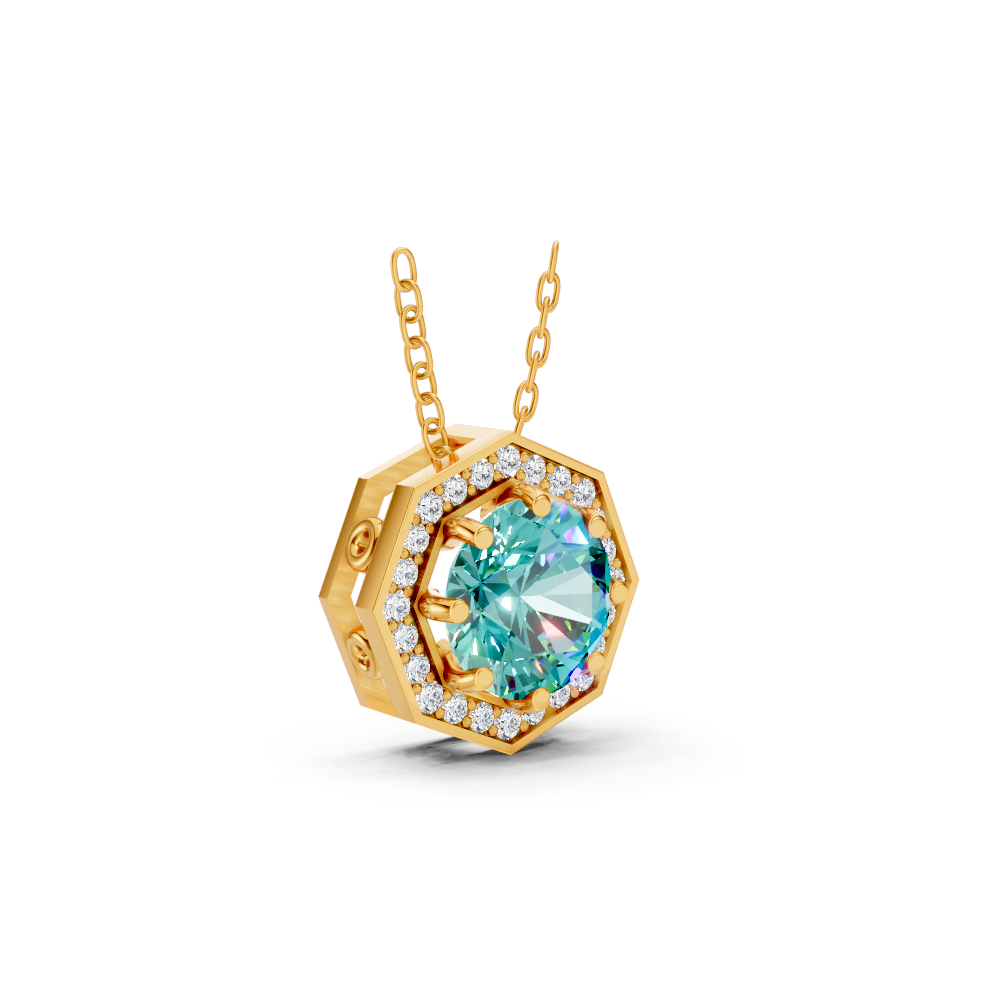 Paraiba Tourmaline Round Octagonal Halo Pendant