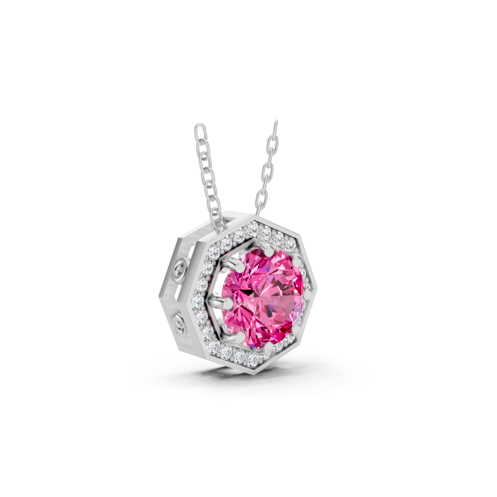 Pink Sapphire Round Octagonal Halo Pendant
