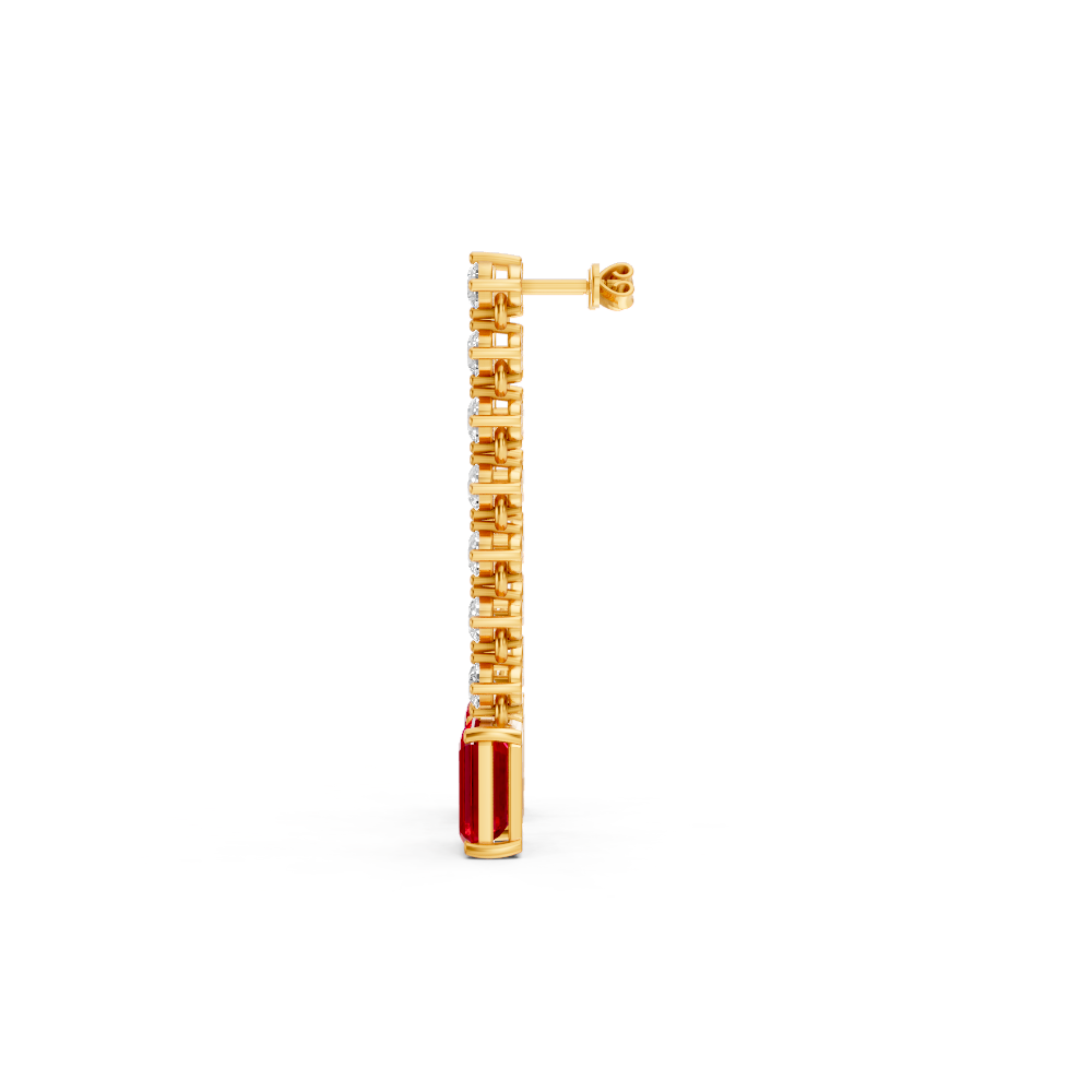Ruby Octagonal Drop Earrings with Diamond Tennis Chain