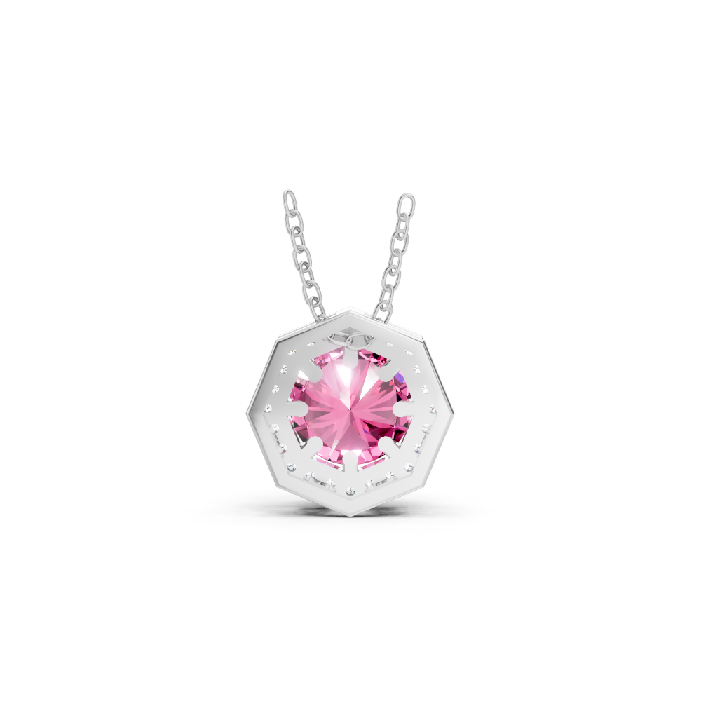 Pink Sapphire Round Octagonal Halo Pendant