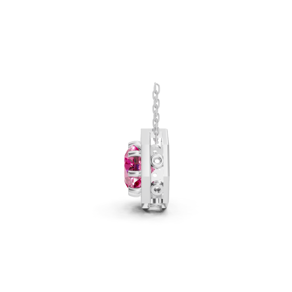 Pink Sapphire Round Octagonal Halo Pendant