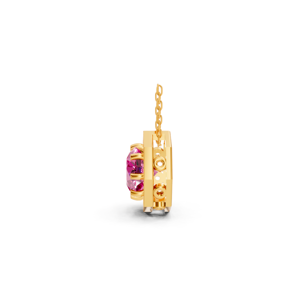 Pink Sapphire Round Octagonal Halo Pendant