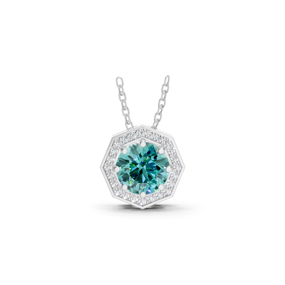 Paraiba Tourmaline Round Octagonal Halo Pendant