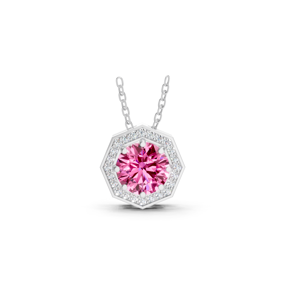 Pink Sapphire Round Octagonal Halo Pendant