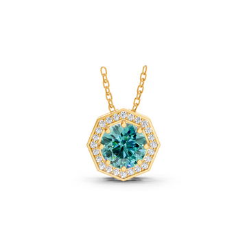 Paraiba Tourmaline Round Octagonal Halo Pendant