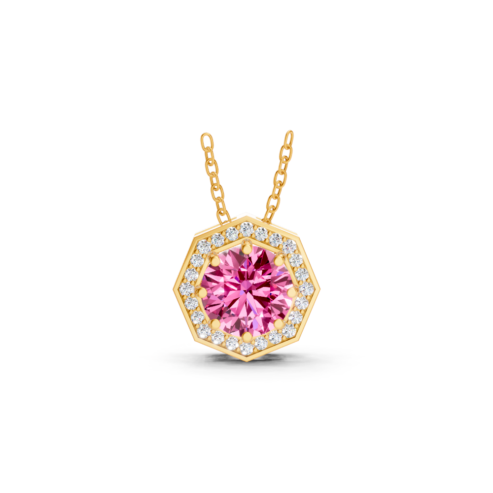 Pink Sapphire Round Octagonal Halo Pendant