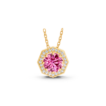 Pink Sapphire Round Octagonal Halo Pendant