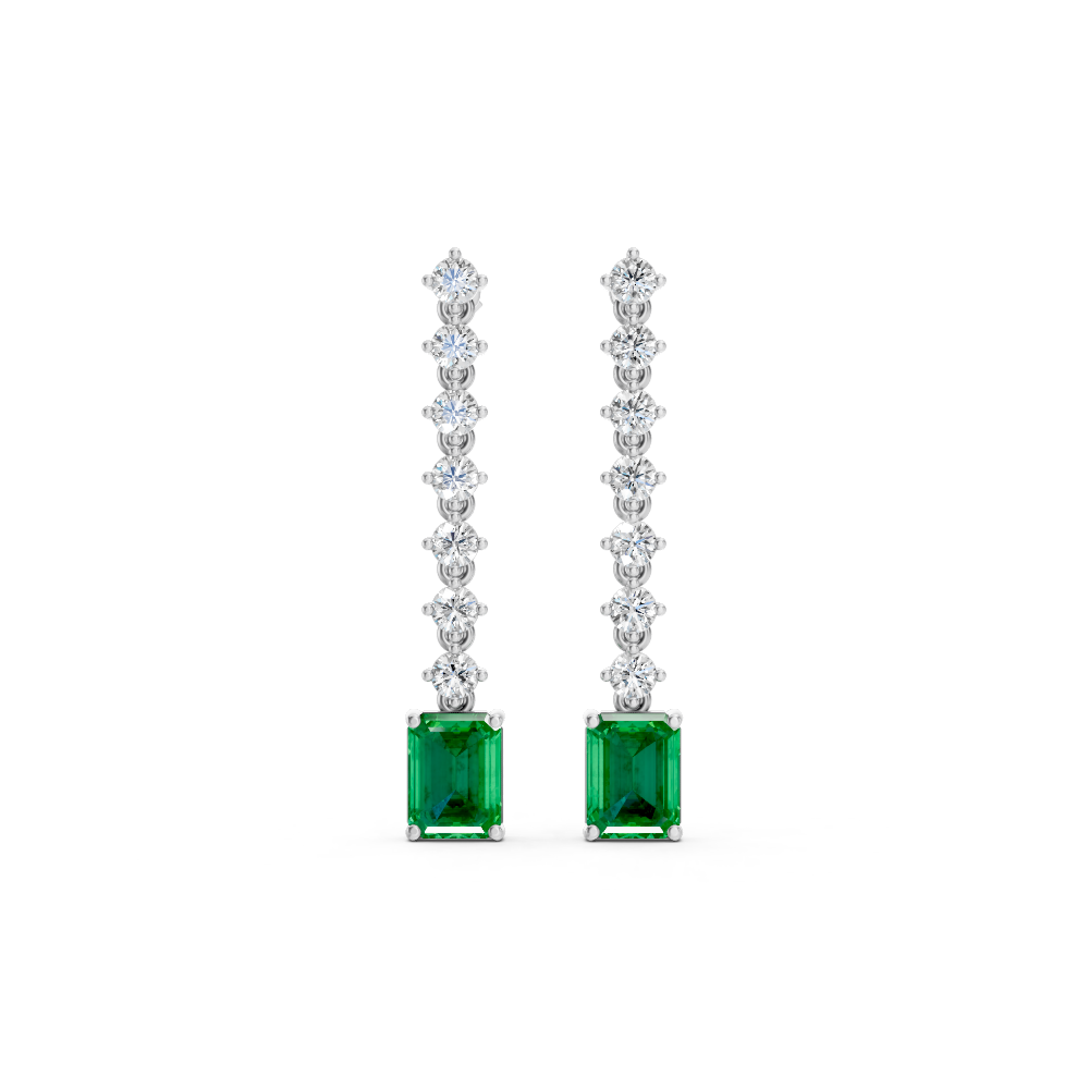 Colombian Emerald Octagon Drop Earrings with Diamond Tennis Chain