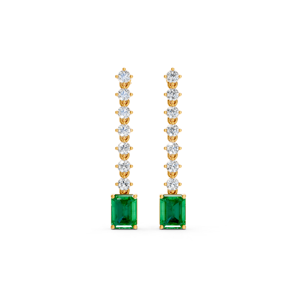 Colombian Emerald Octagon Drop Earrings with Diamond Tennis Chain