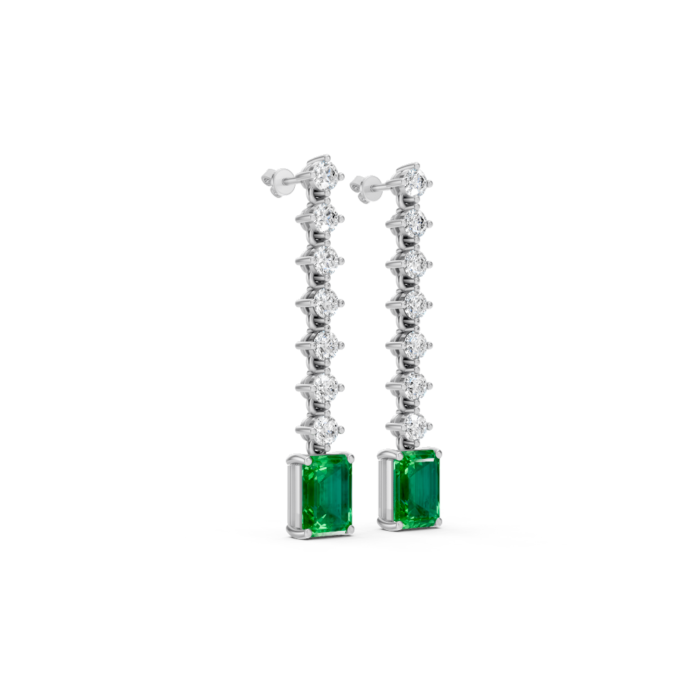 Colombian Emerald Octagon Drop Earrings with Diamond Tennis Chain