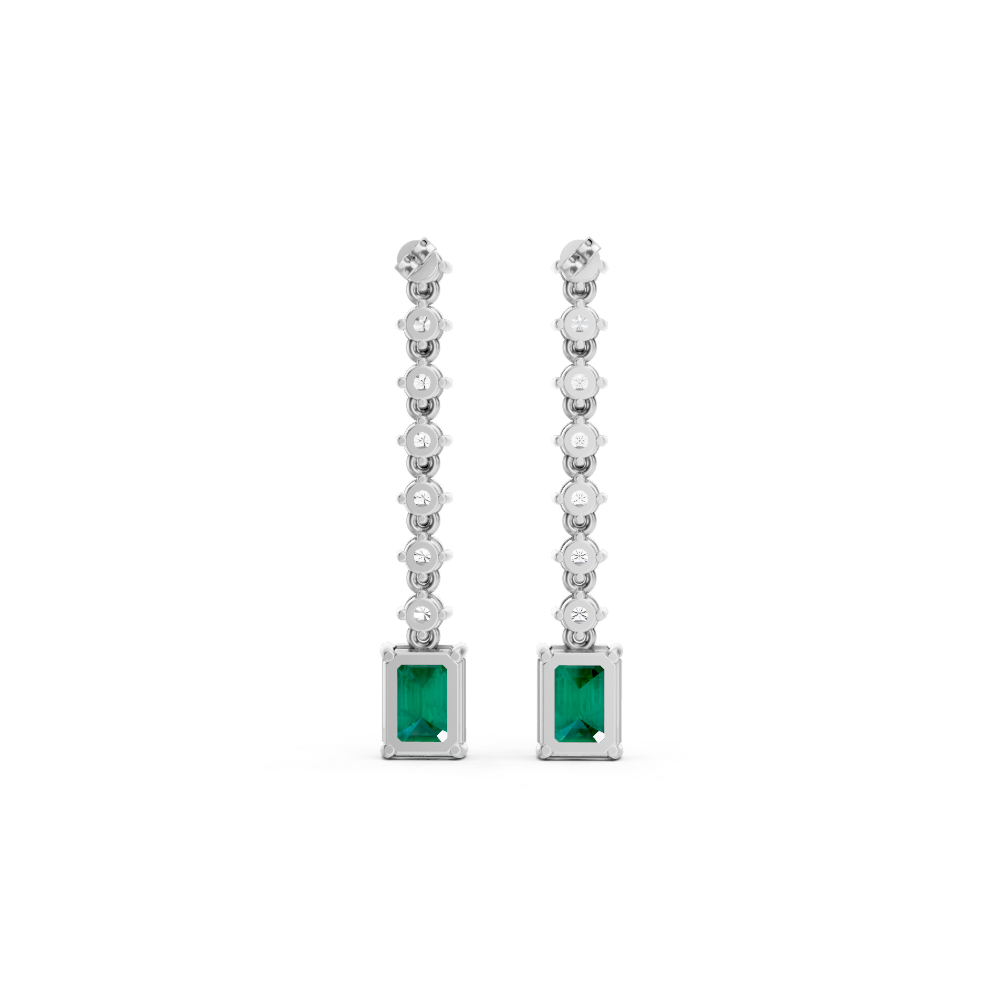 Colombian Emerald Octagon Drop Earrings with Diamond Tennis Chain