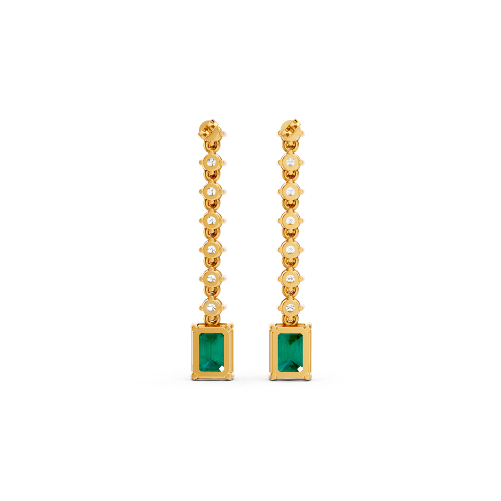 Colombian Emerald Octagon Drop Earrings with Diamond Tennis Chain