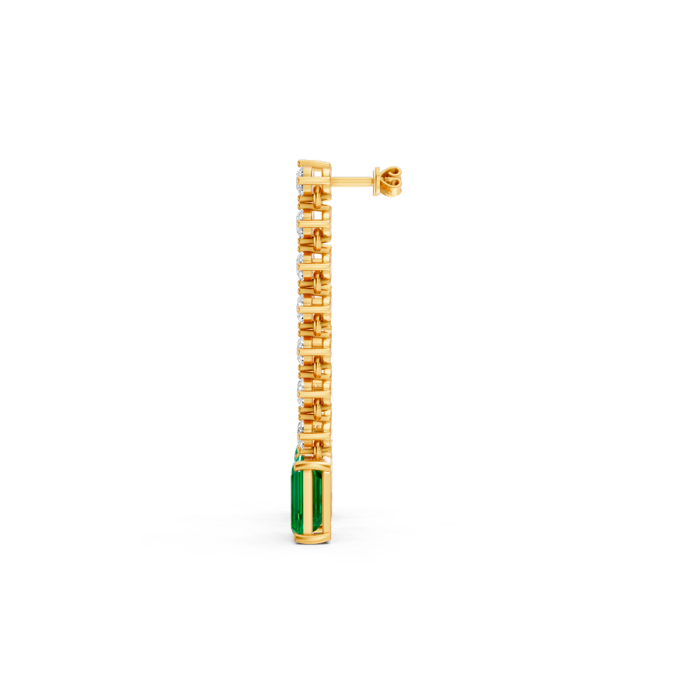 Colombian Emerald Octagon Drop Earrings with Diamond Tennis Chain