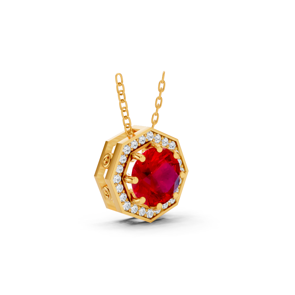 Ruby Round Octagonal Halo Pendant