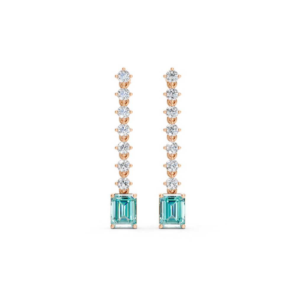 Paraiba Tourmaline Octagonal Drop Earrings with Diamond Tennis Chain