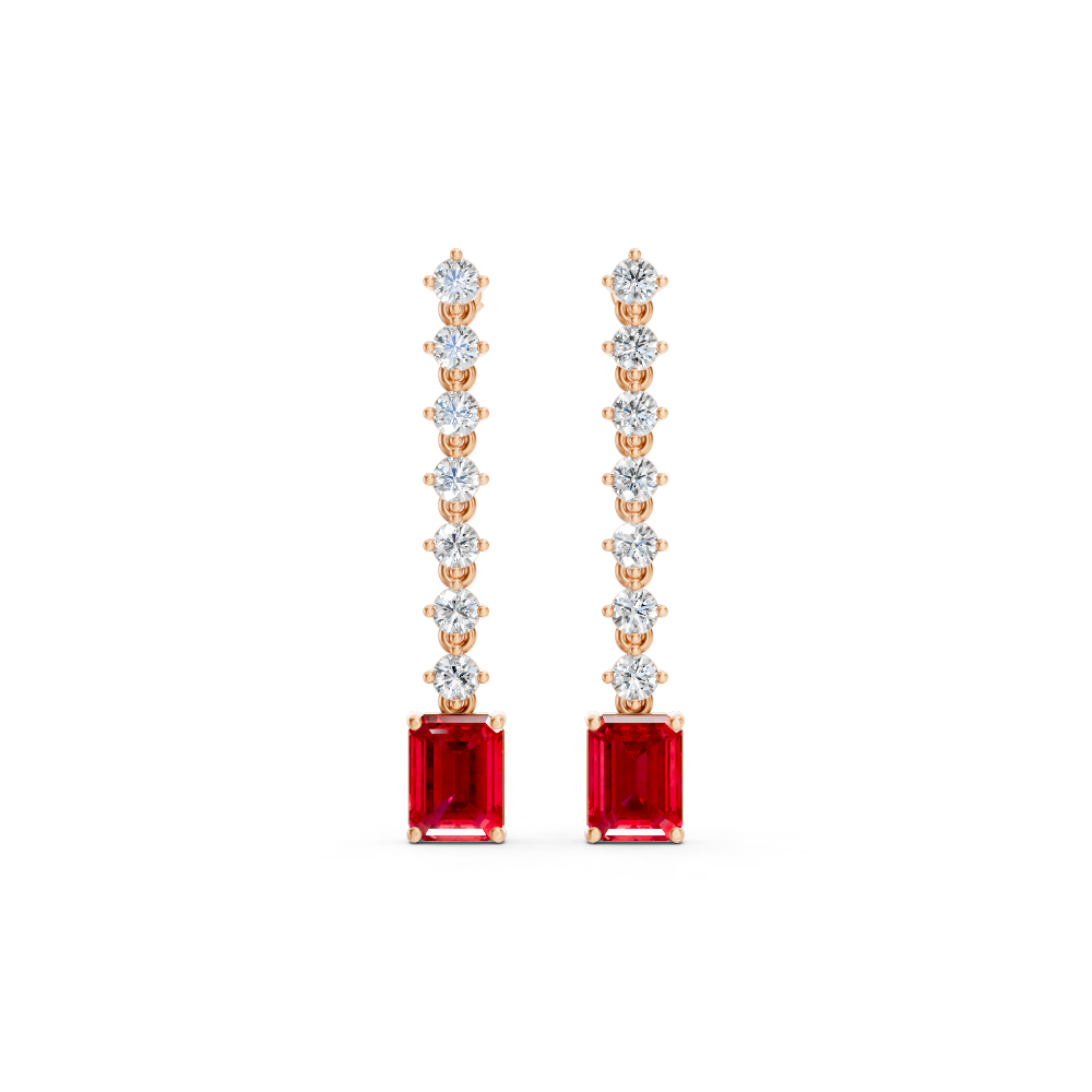 Ruby Octagonal Drop Earrings with Diamond Tennis Chain