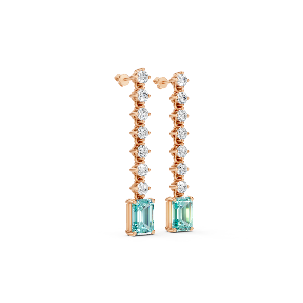 Paraiba Tourmaline Octagonal Drop Earrings with Diamond Tennis Chain