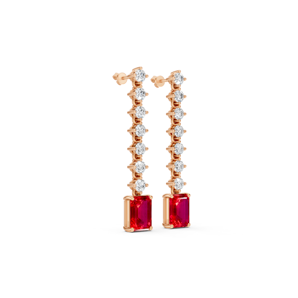 Ruby Octagonal Drop Earrings with Diamond Tennis Chain