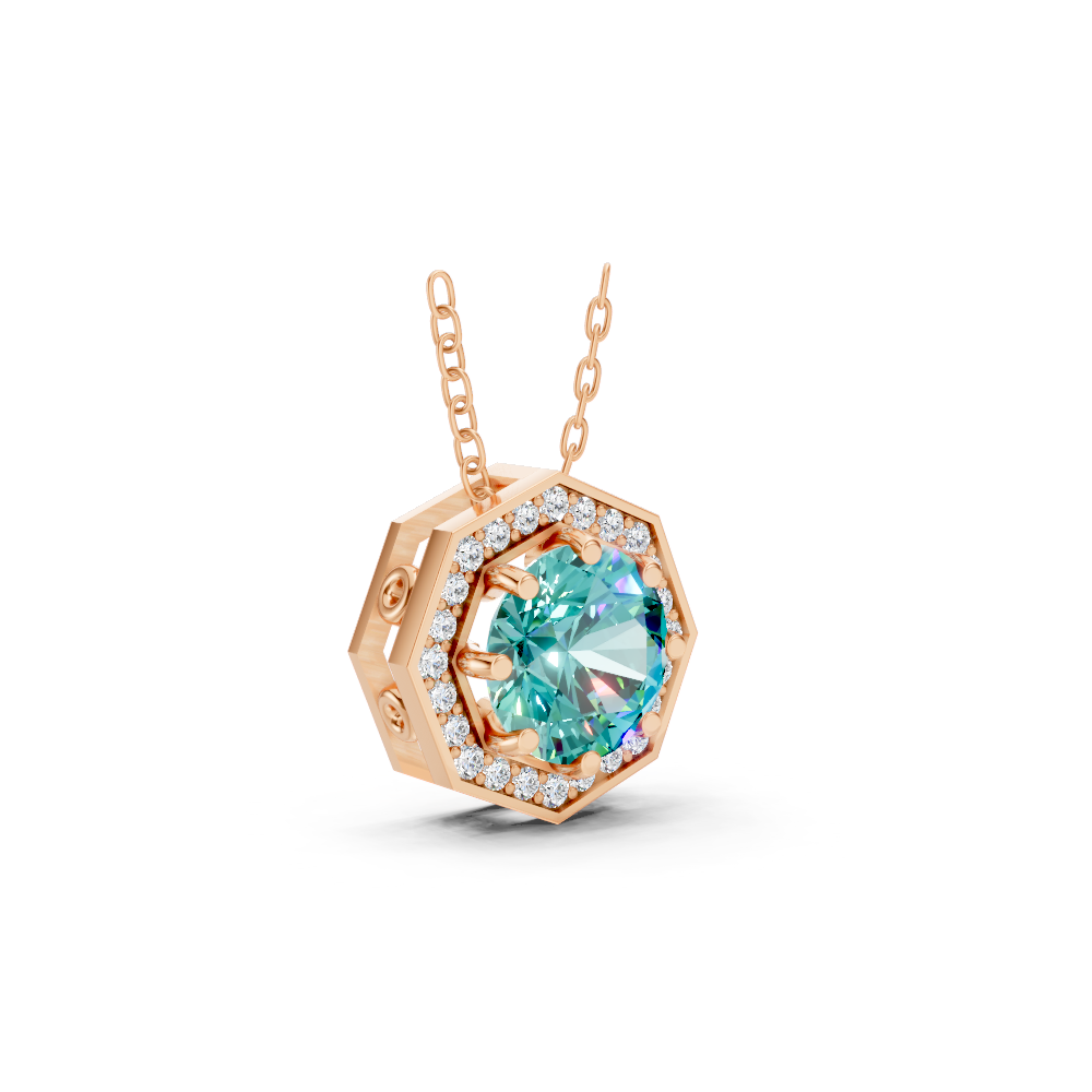 Paraiba Tourmaline Round Octagonal Halo Pendant