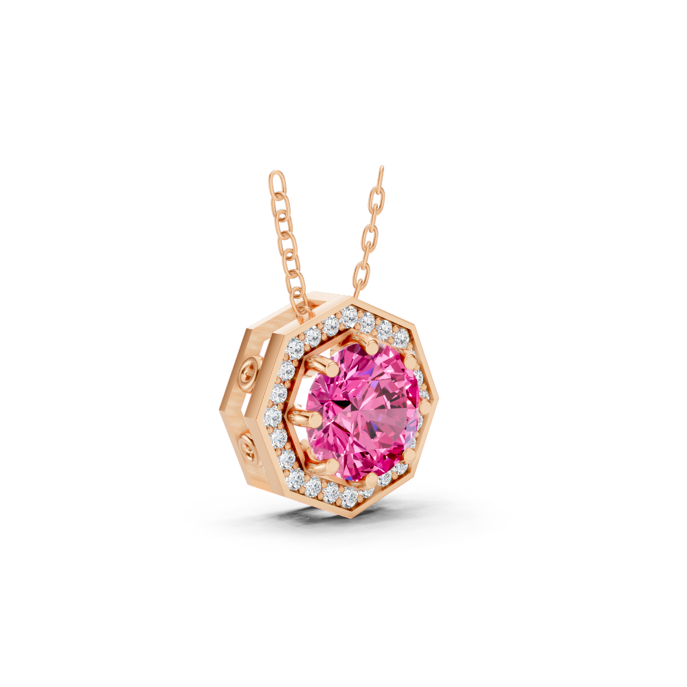 Pink Sapphire Round Octagonal Halo Pendant