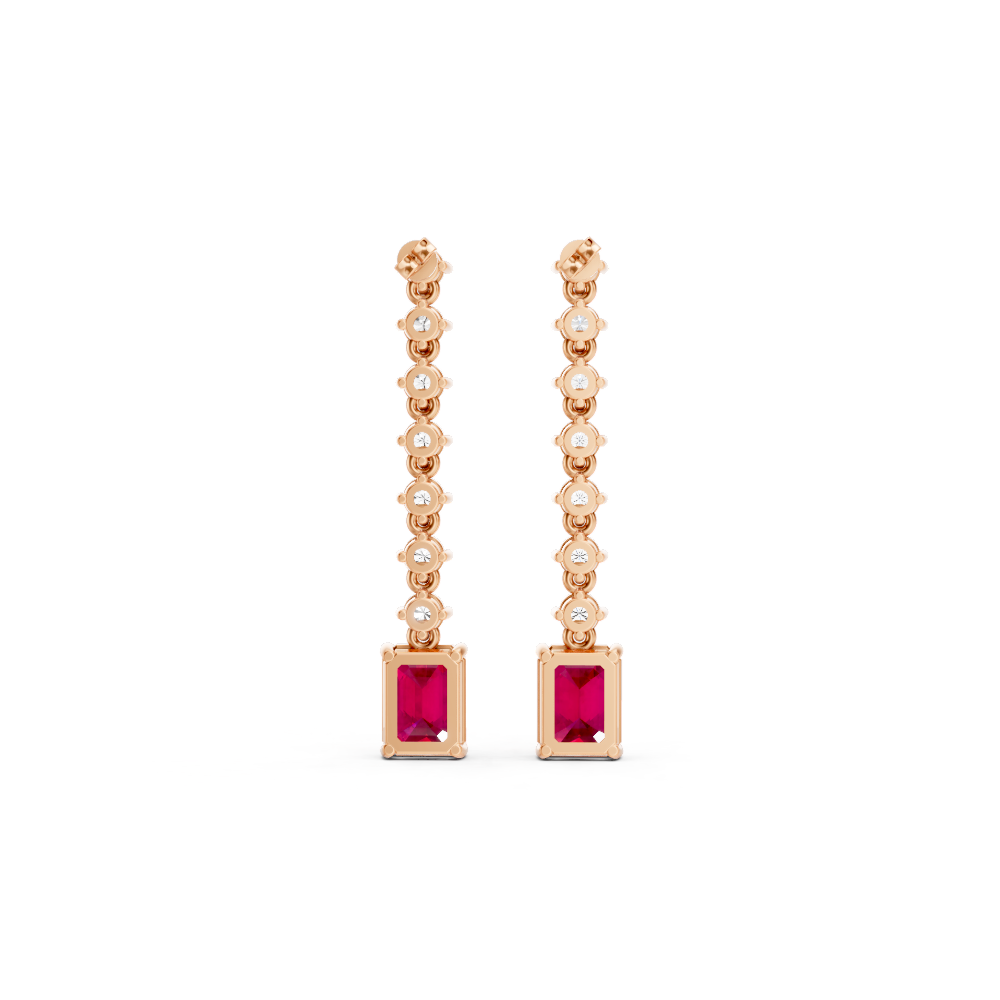 Ruby Octagonal Drop Earrings with Diamond Tennis Chain