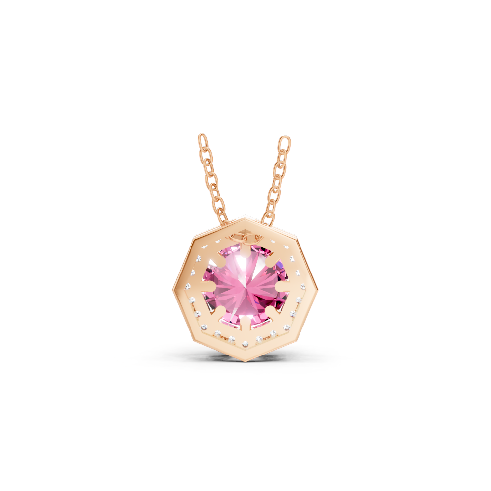 Pink Sapphire Round Octagonal Halo Pendant