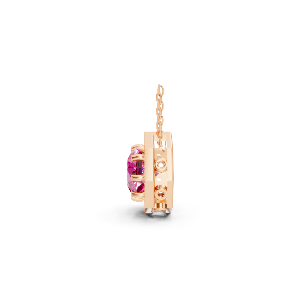 Pink Sapphire Round Octagonal Halo Pendant