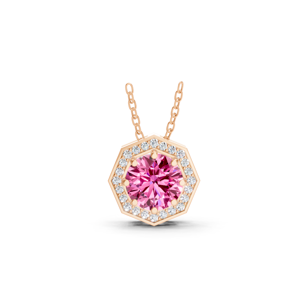 Pink Sapphire Round Octagonal Halo Pendant