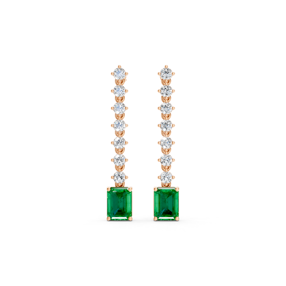 Colombian Emerald Octagon Drop Earrings with Diamond Tennis Chain