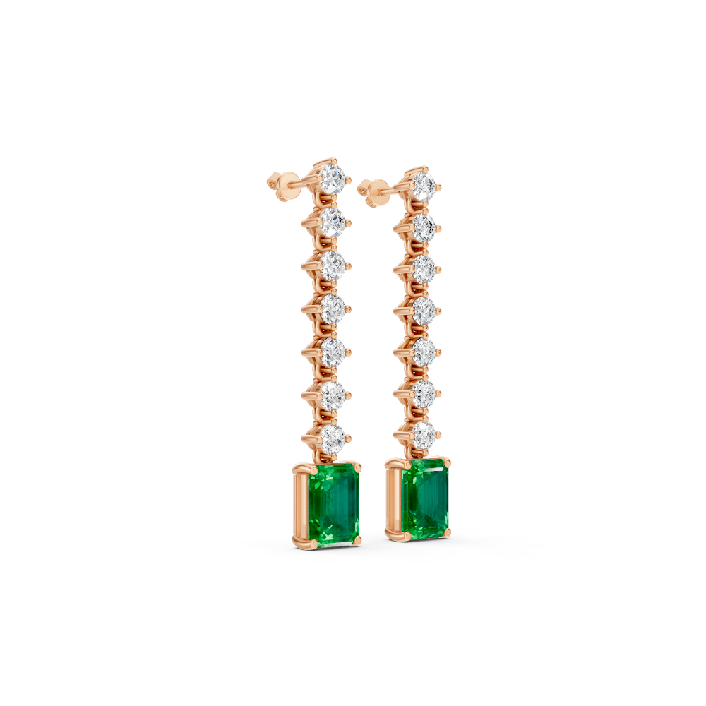 Colombian Emerald Octagon Drop Earrings with Diamond Tennis Chain