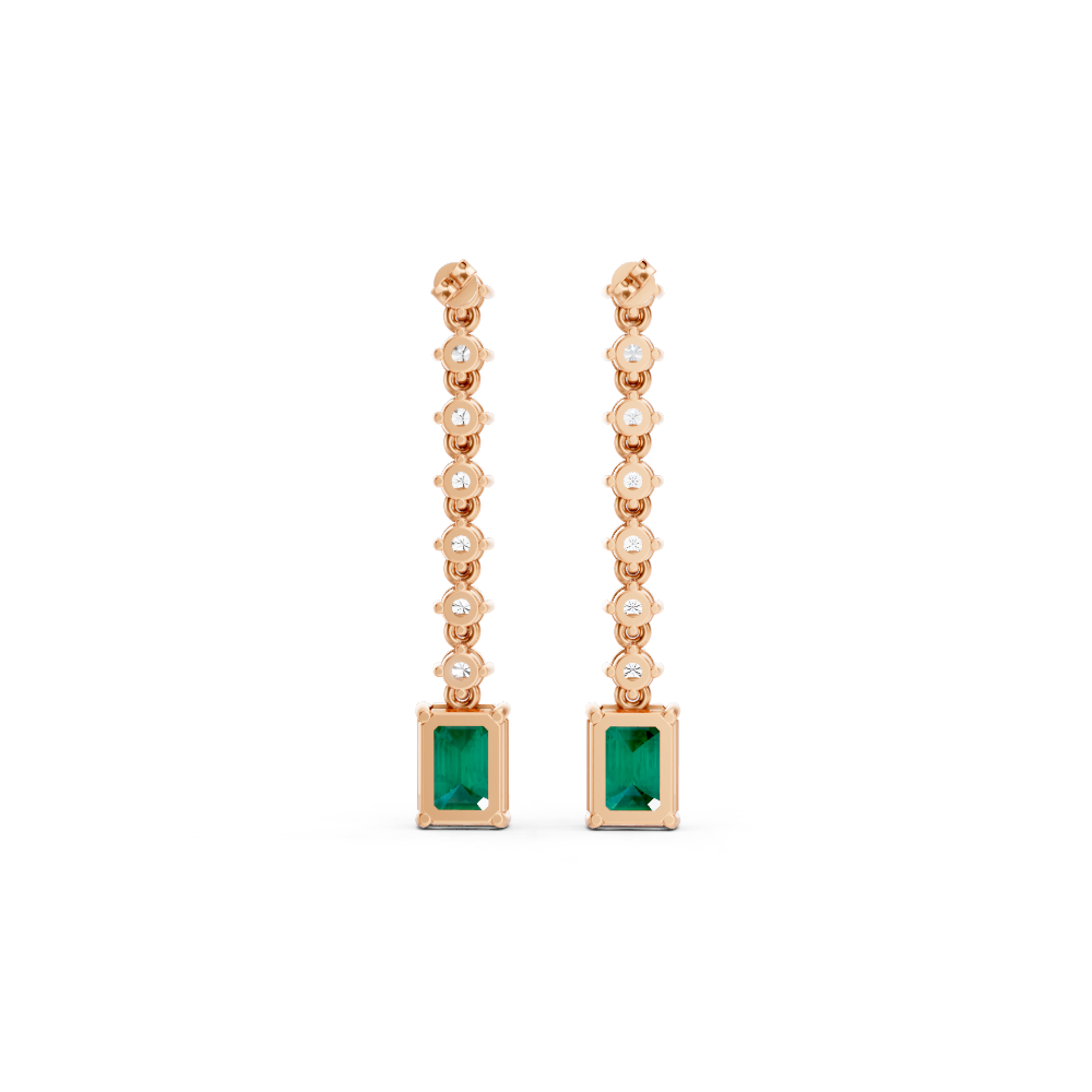 Colombian Emerald Octagon Drop Earrings with Diamond Tennis Chain
