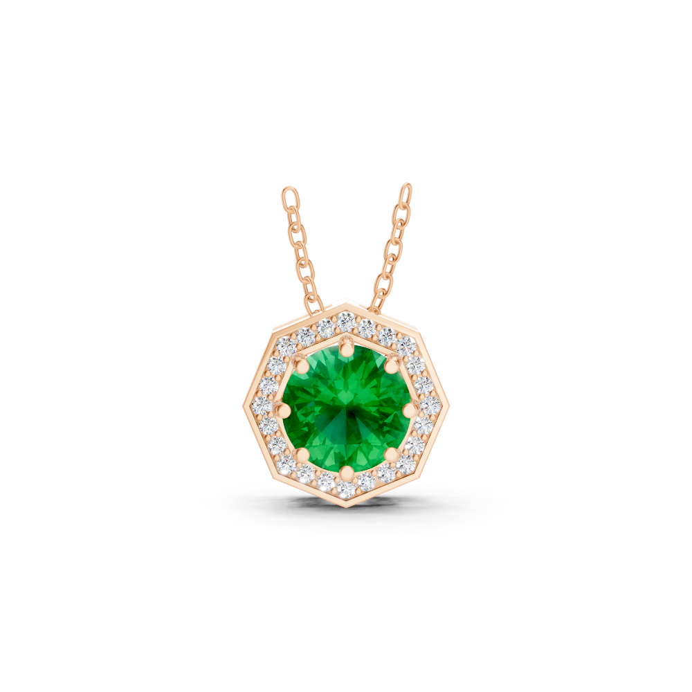 Colombian Emerald Round Octagonal Halo Pendant