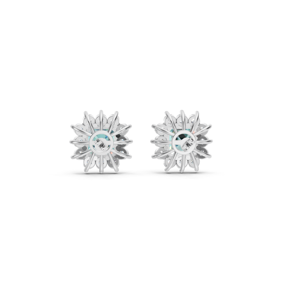 Paraiba Tourmaline Ruby Asscher Cut Sunburst Halo Stud Earrings